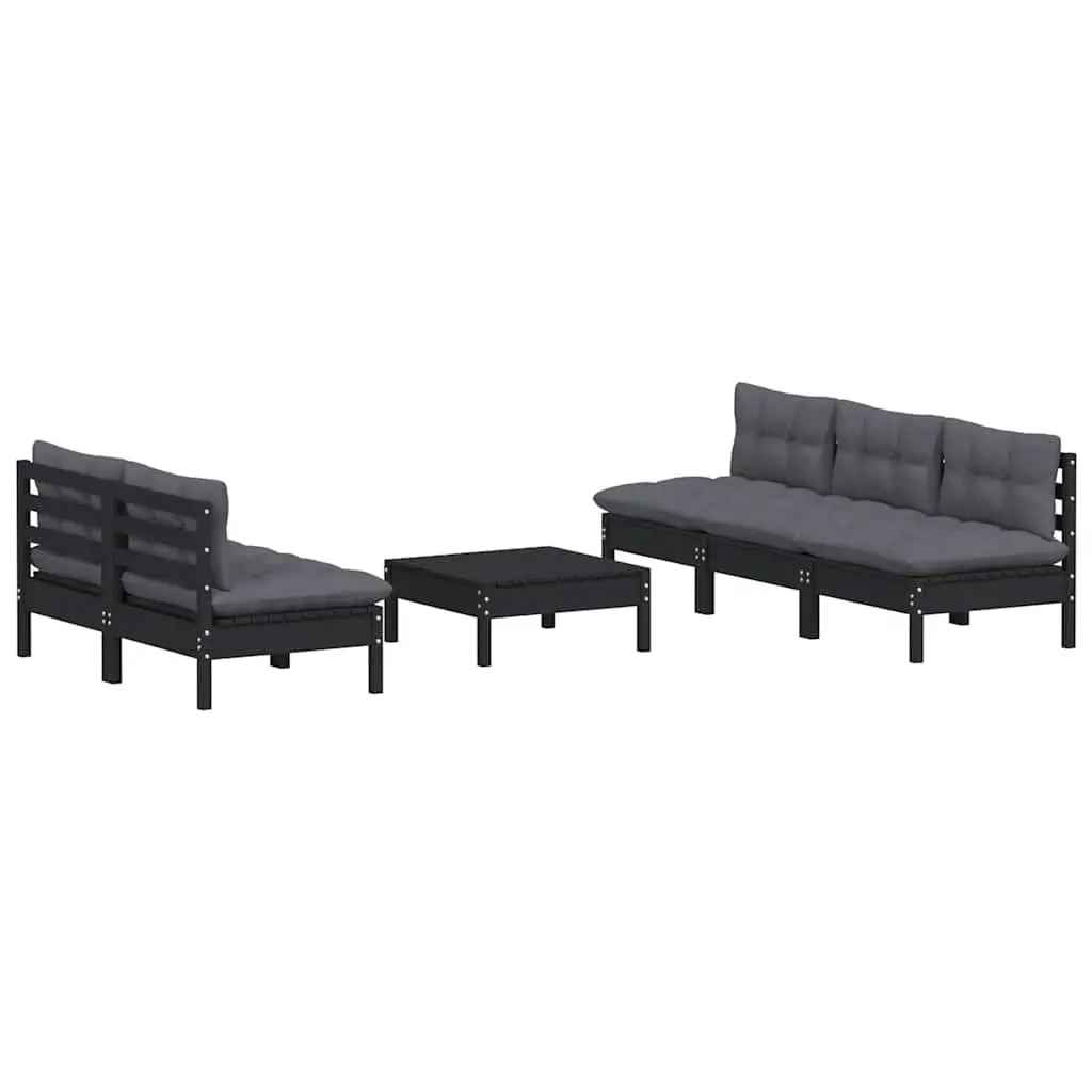 Garden Lounge Set 6 Piece Outdoor Patio Furniture with Cushions Pinewood Black