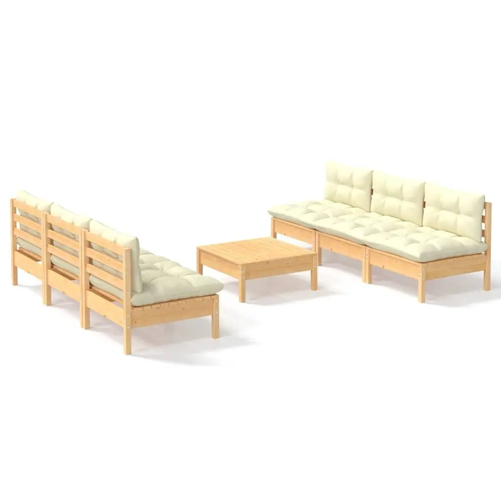 Garden Lounge Set Solid Pinewood 7 Piece Outdoor Patio Furniture with Cream Cushions