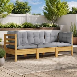 3-Seater Garden Sofa Outdoor Patio Seating Modular Lounge with Grey Cushions