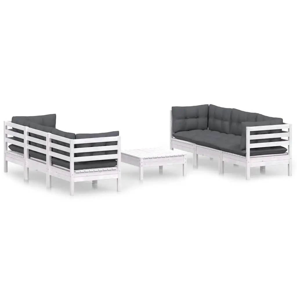 Garden Lounge Set Modular Pinewood 7 Piece White with Cushions
