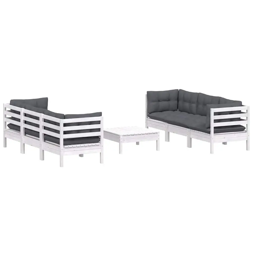 Garden Lounge Set Modular Pinewood 7 Piece White with Cushions