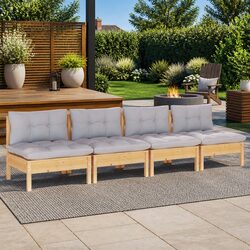 4-Seater Garden Sofa Modular Outdoor Patio Seating Grey Cushions Pinewood