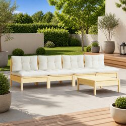 Garden Lounge Set 5 Piece Outdoor Patio Furniture with Cream Cushions Pinewood