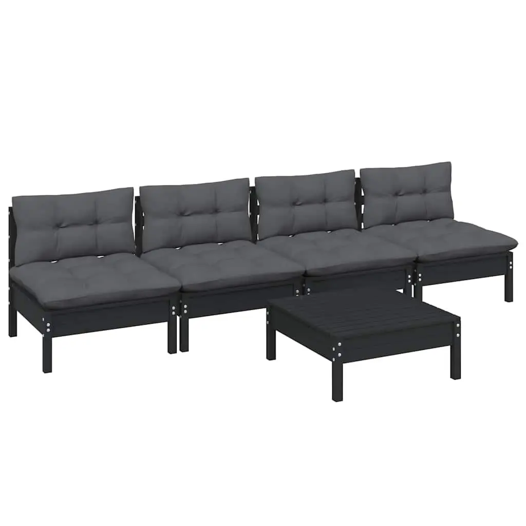 5 Piece Garden Lounge Set Solid Pinewood Construction with Anthracite Cushions