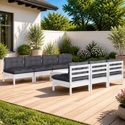 Garden Lounge Set 8 Piece Outdoor Patio Furniture Modular Pinewood White