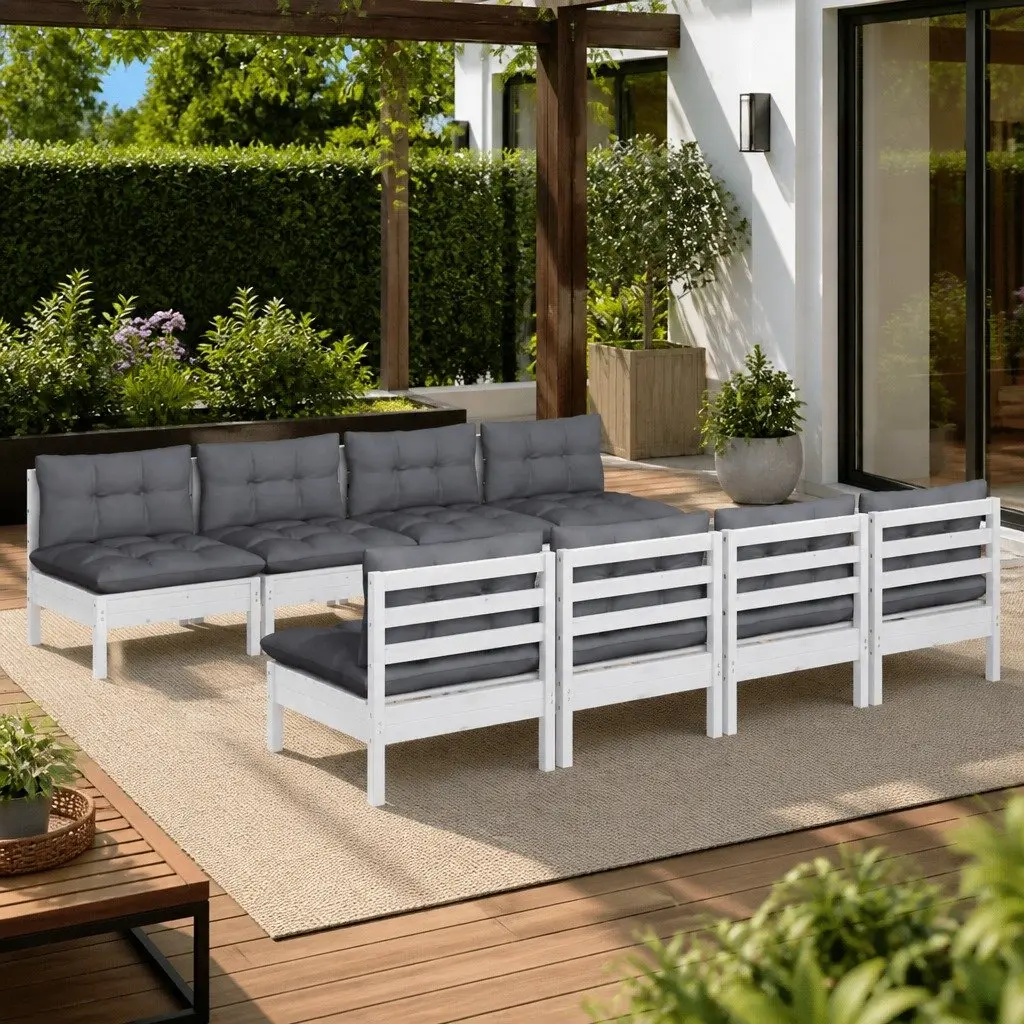 Garden Lounge Set 9 Piece Outdoor Patio Furniture with Cushions Pinewood White