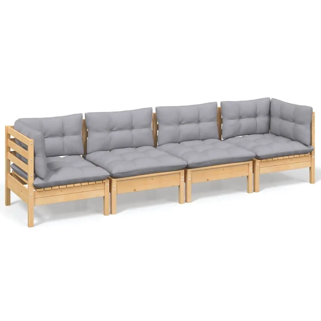 Garden Lounge Set 4 Piece Outdoor Patio Furniture Grey Cushions Pinewood Modular