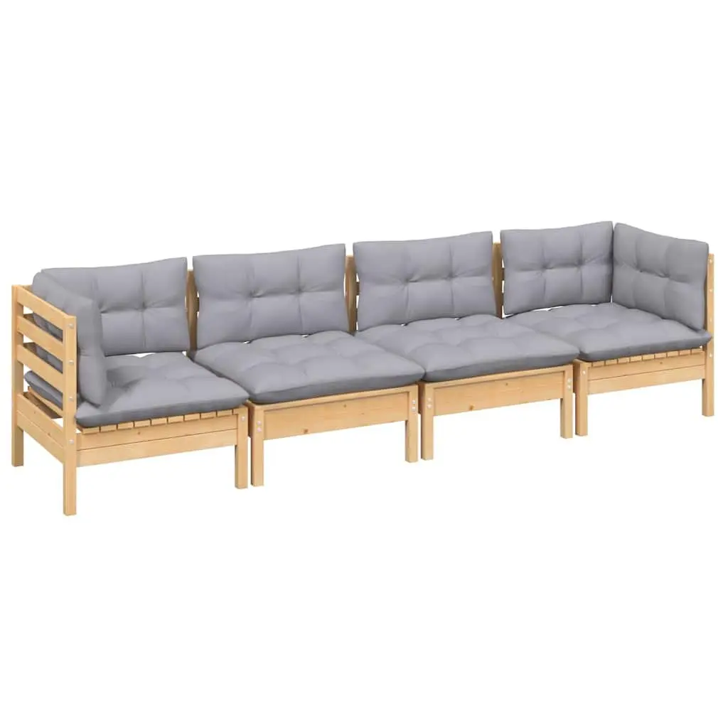 Garden Lounge Set 4 Piece Outdoor Patio Furniture Grey Cushions Pinewood Modular