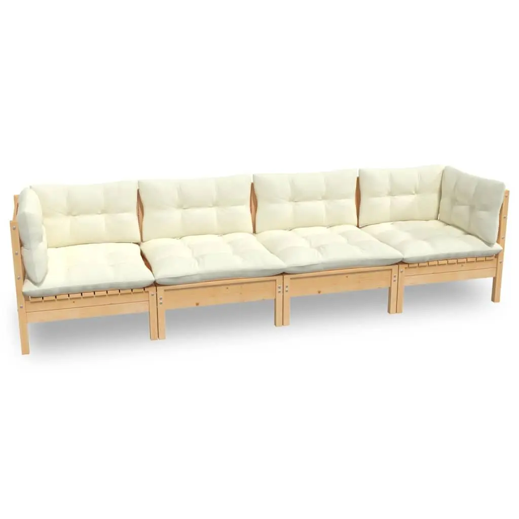 Garden Lounge Set 4 Piece Outdoor Patio Furniture Cream Cushions Pinewood