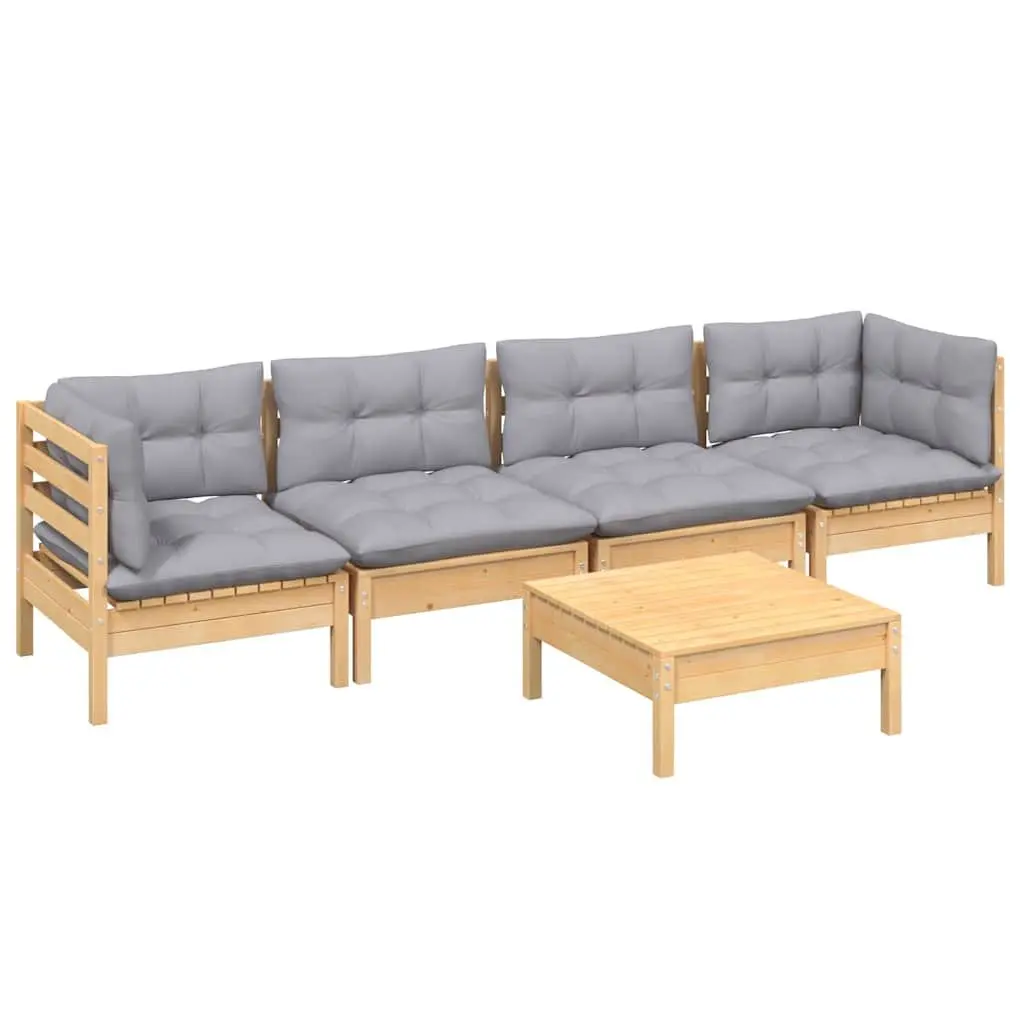 Modular Garden Lounge Set 5 Piece Outdoor Furniture with Grey Cushions for Patios and Gardens