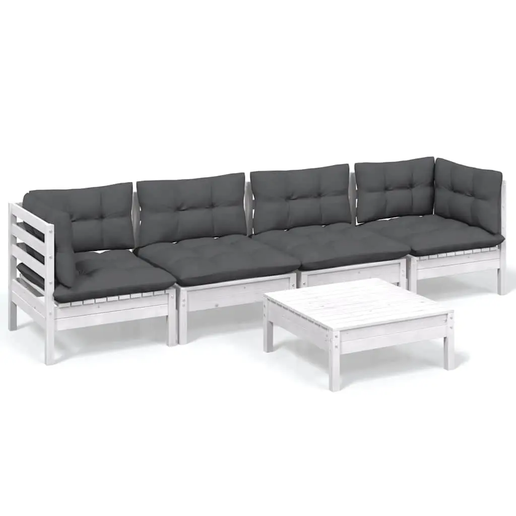 Garden Lounge Set 5 Piece Outdoor Patio Furniture with Cushions White