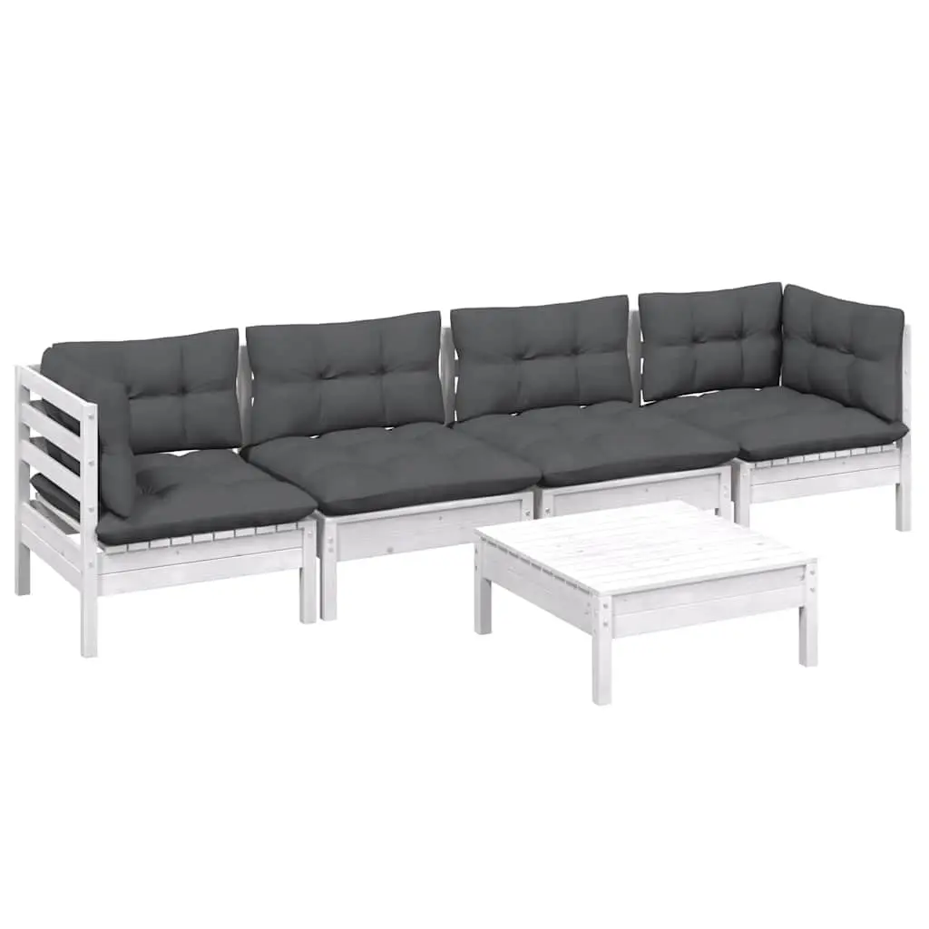 Garden Lounge Set 5 Piece Outdoor Patio Furniture with Cushions White