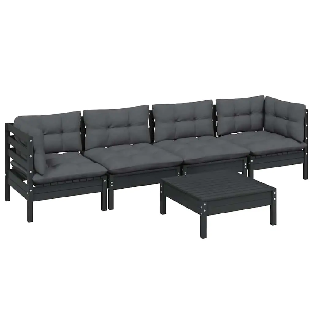 Garden Lounge Set 5 Piece Outdoor Furniture with Cushions Black Patio Sectional