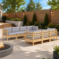 Friendly 8 Piece Outdoor Lounge Set with Grey Cushions
