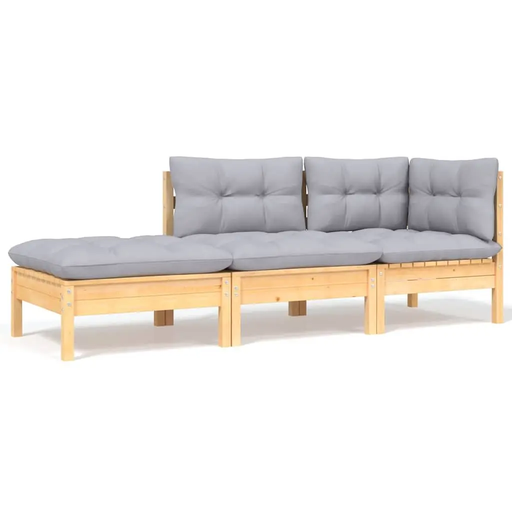 Garden Lounge Set 8 Piece Outdoor Patio Furniture with Grey Cushions Solid Wood