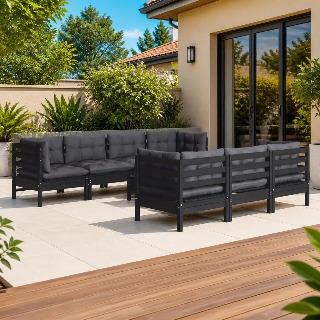 Garden Lounge Set Solid Pinewood 8 Piece Outdoor Patio Furniture with Cushions