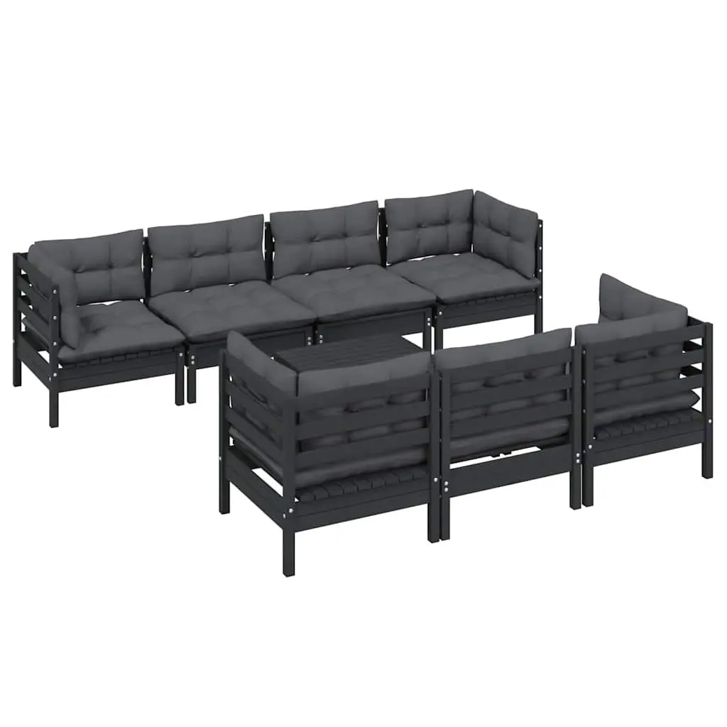 Garden Lounge Set Solid Pinewood 8 Piece Outdoor Patio Furniture with Cushions