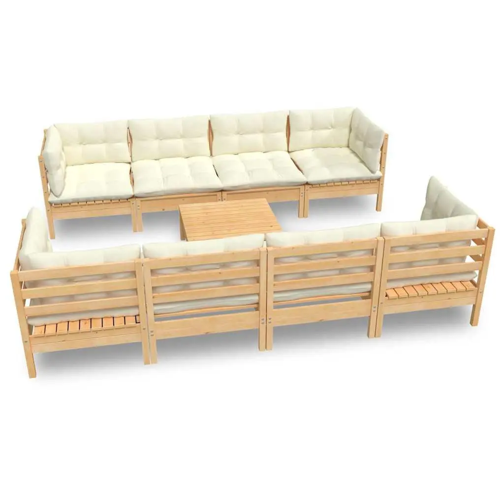 Outdoor Modular Garden Lounge Set Cream Cushions 9 Piece Patio Furniture