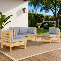 4 Piece Garden Lounge Set Grey Cushions Solid Pinewood Outdoor Patio Furniture