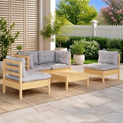 Garden Lounge Set 5 Piece Outdoor Patio Furniture with Grey Cushions Pinewood