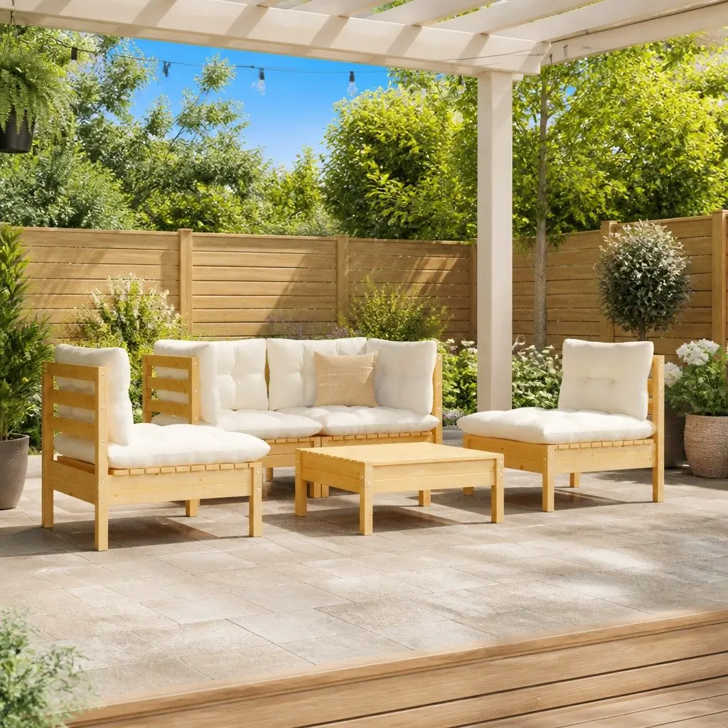 Garden Lounge Set 5 Piece Outdoor Patio Furniture Cream Cushions Modular Seating