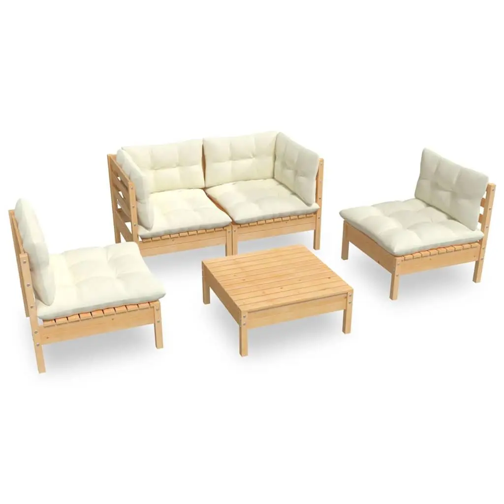 Garden Lounge Set 5 Piece Outdoor Patio Furniture Cream Cushions Modular Seating