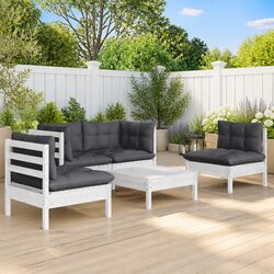 Garden Lounge Set 5 Piece Outdoor Furniture with Cushions Solid Pinewood White