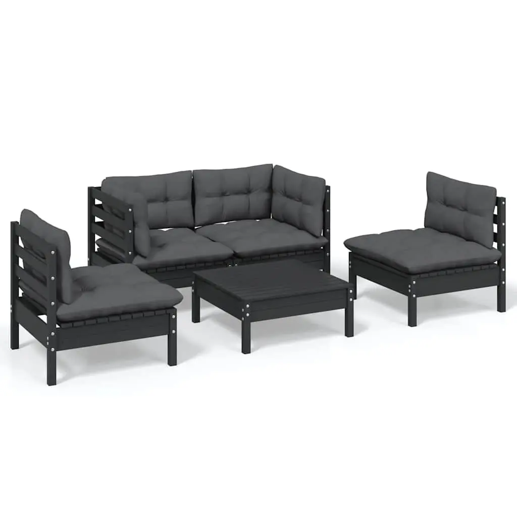 Garden Lounge Set 5 Piece Outdoor Furniture with Cushions Patio Seating Black