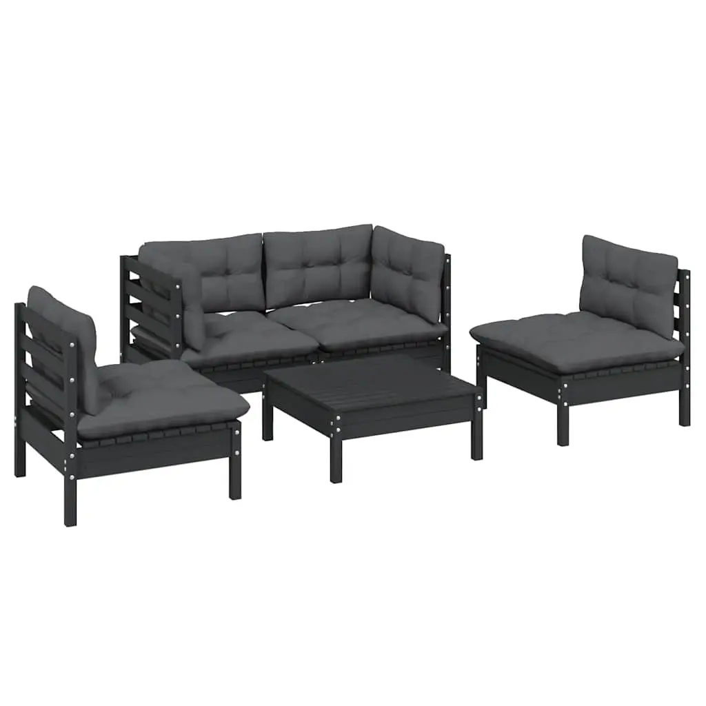 Garden Lounge Set 5 Piece Outdoor Furniture with Cushions Patio Seating Black