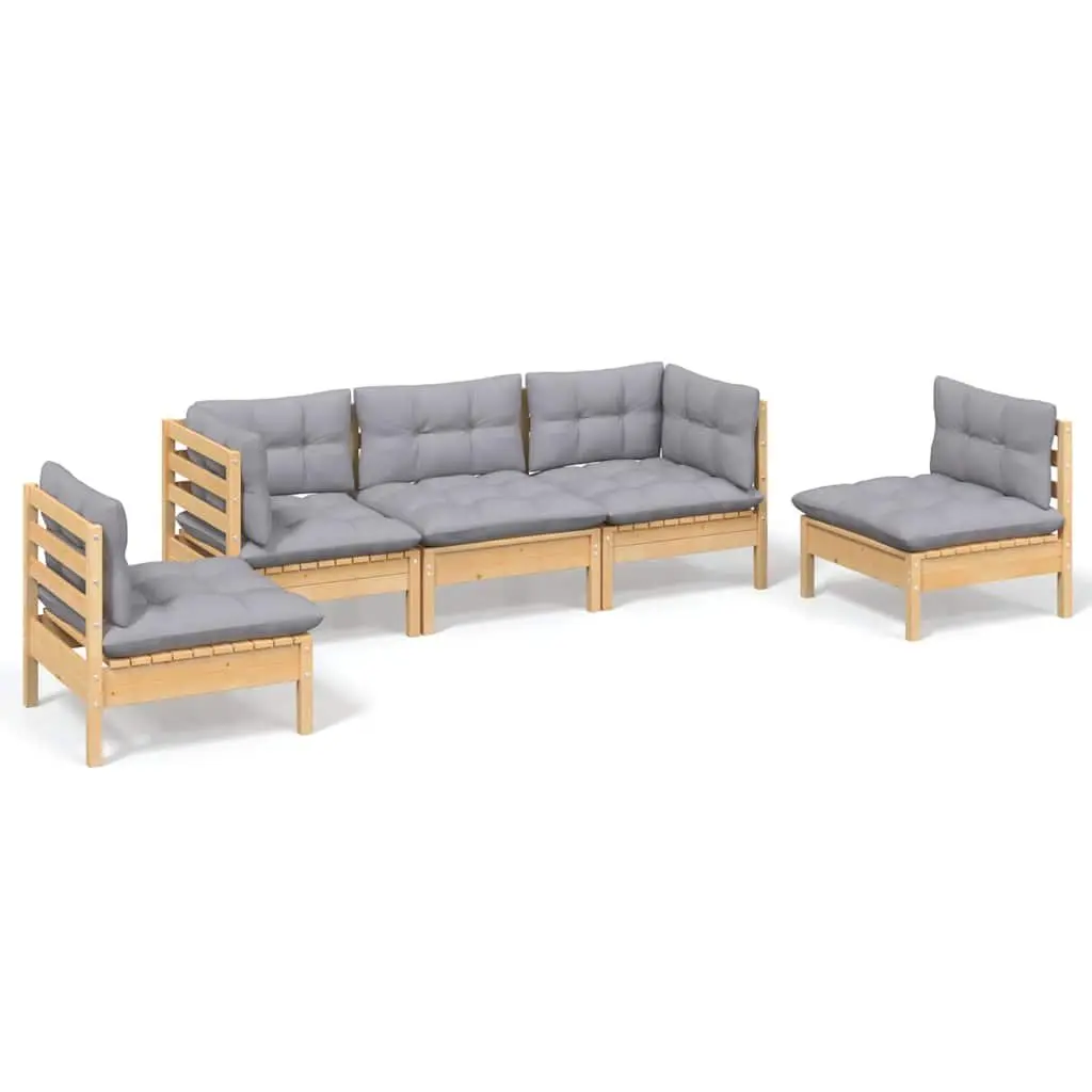 Modular Garden Lounge Set 5 Piece Outdoor Furniture with Grey Cushions