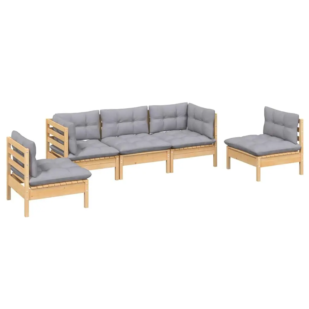 Modular Garden Lounge Set 5 Piece Outdoor Furniture with Grey Cushions