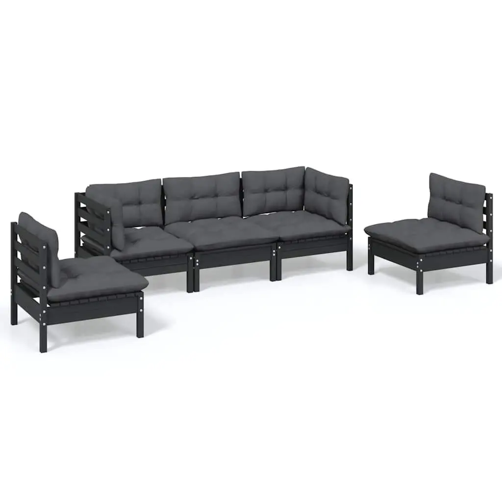 Garden Lounge Set 5 Piece Outdoor Patio Furniture with Cushions Black