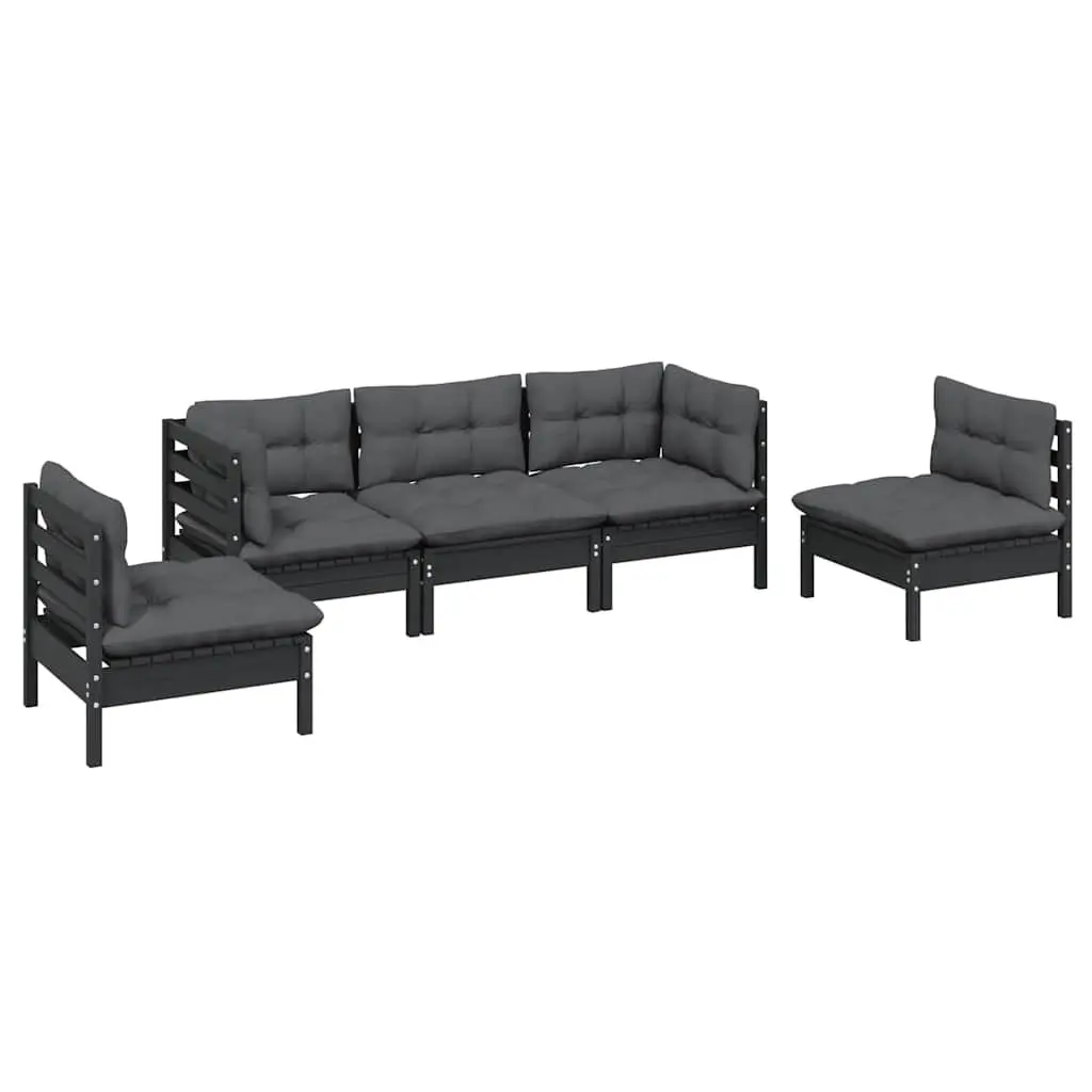 Garden Lounge Set 5 Piece Outdoor Patio Furniture with Cushions Black