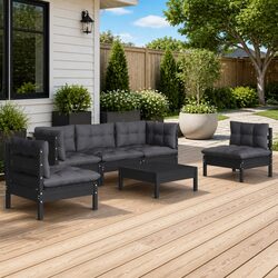 Garden Lounge Set 6 Piece Outdoor Patio Furniture with Cushions Pinewood Black