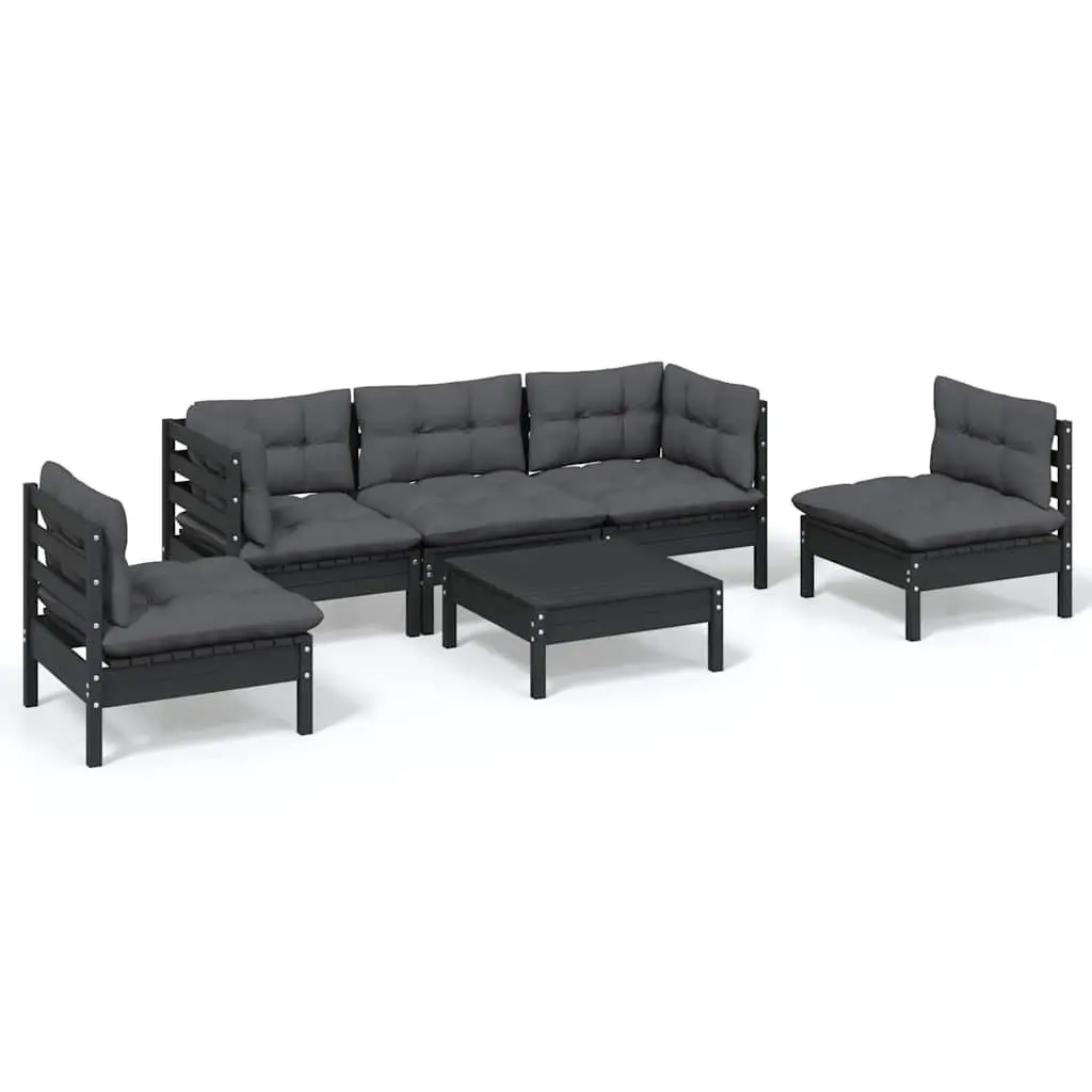 Garden Lounge Set 6 Piece Outdoor Patio Furniture with Cushions Pinewood Black