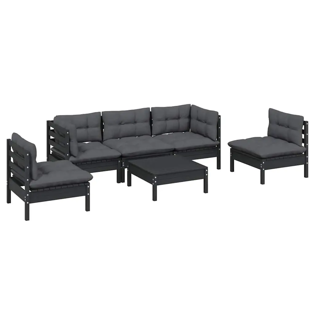 Garden Lounge Set 6 Piece Outdoor Patio Furniture with Cushions Pinewood Black