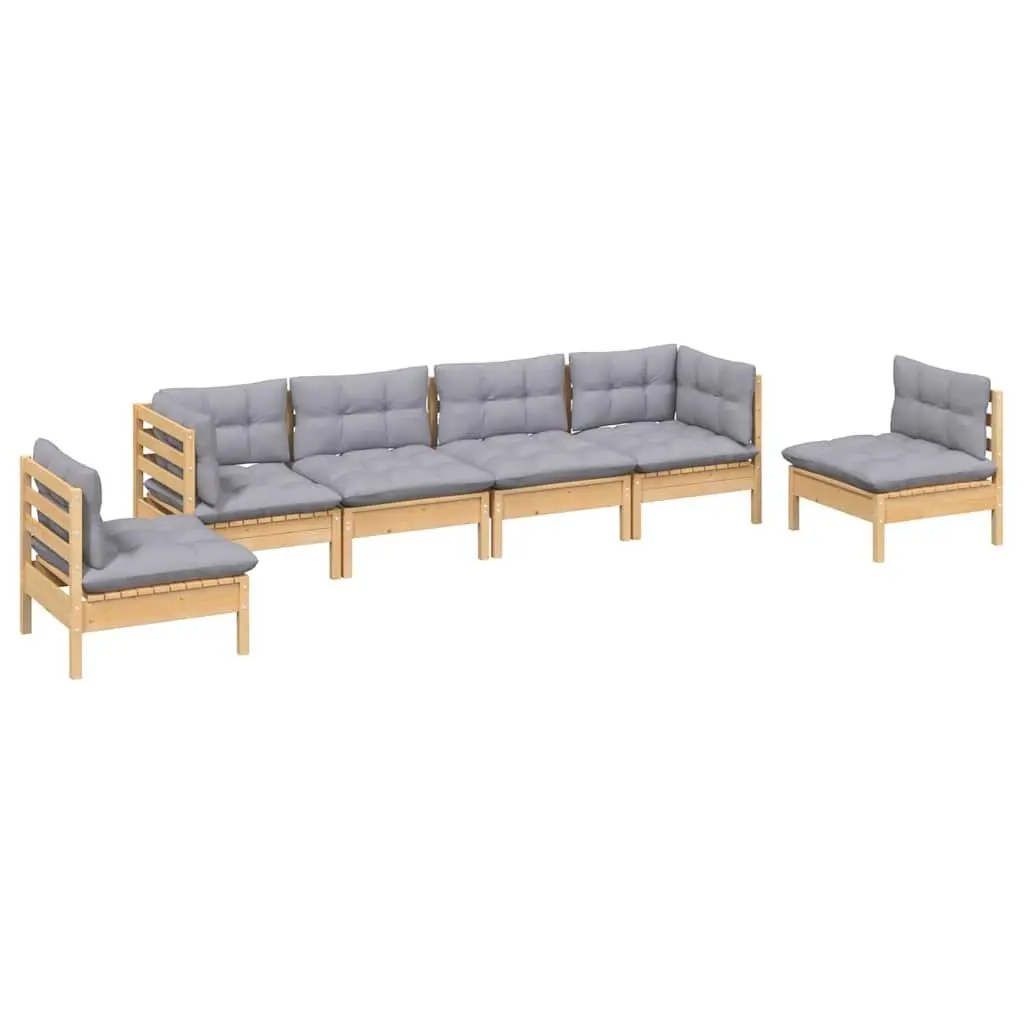 6 Piece Garden Lounge Set Solid Pinewood Grey Cushions Outdoor Patio Furniture
