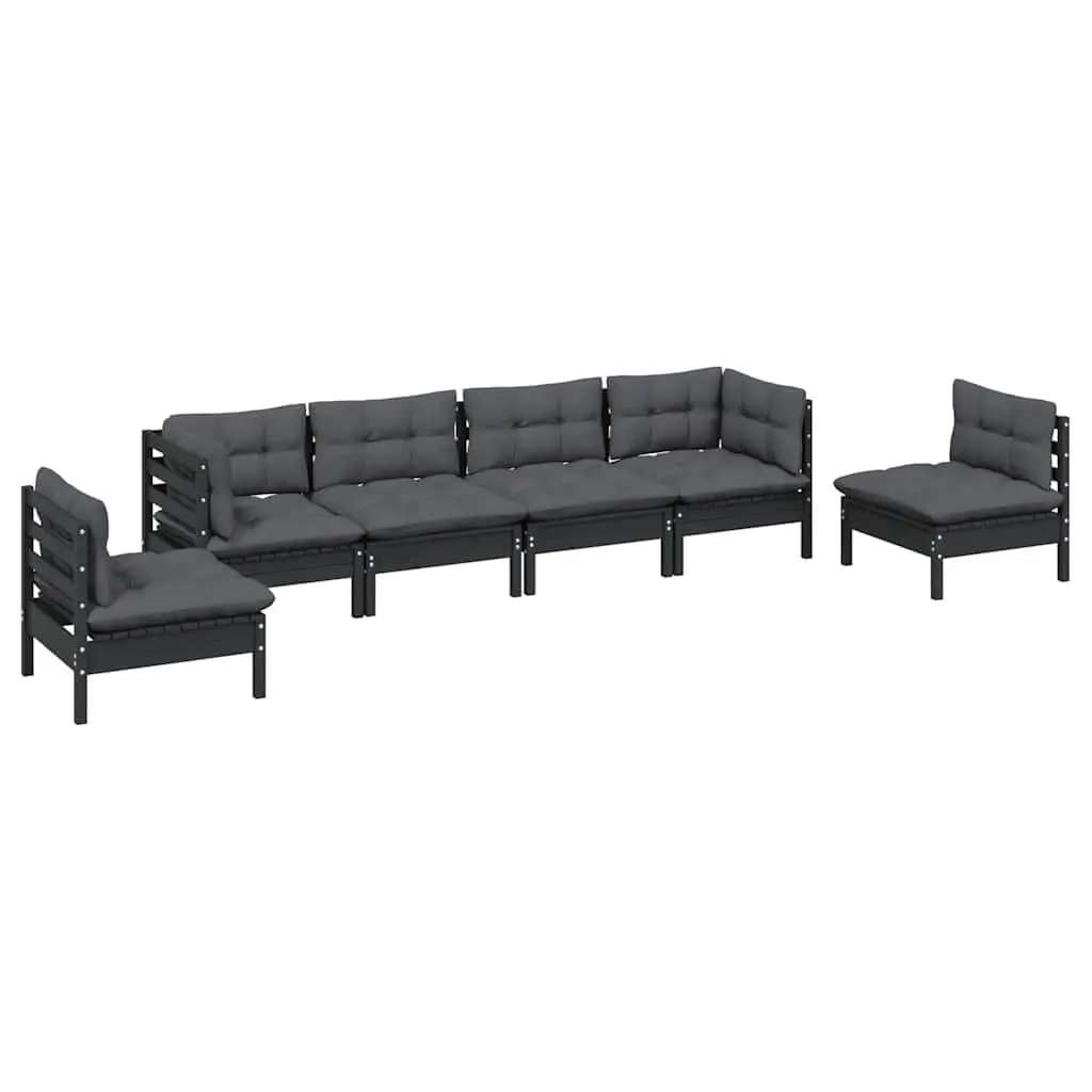 Garden Lounge Set 6 Piece Outdoor Furniture Patio Seating with Cushions Black