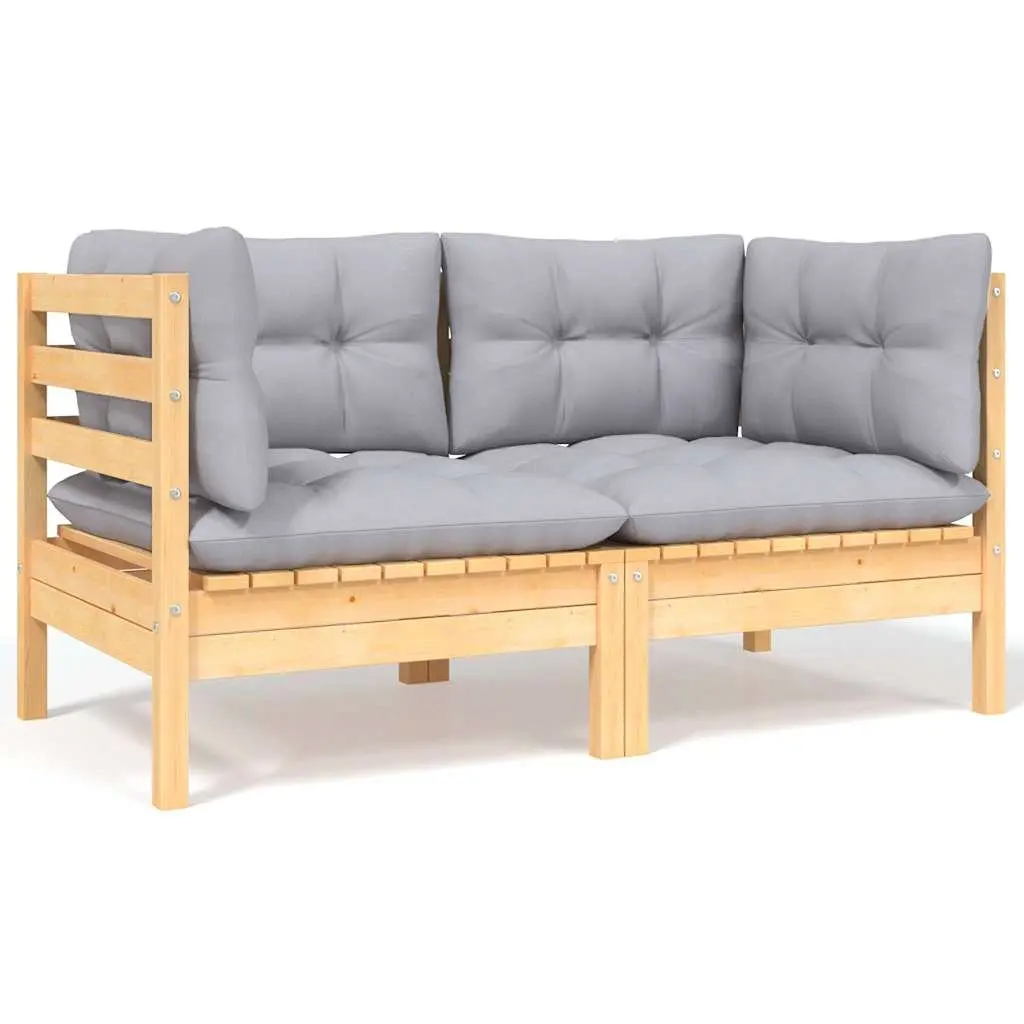Garden Lounge Set 7 Piece Outdoor Patio Furniture Grey Cushions Pinewood