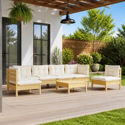 Garden Lounge Set 7 Piece Patio Furniture Solid Pinewood with Cream Cushions