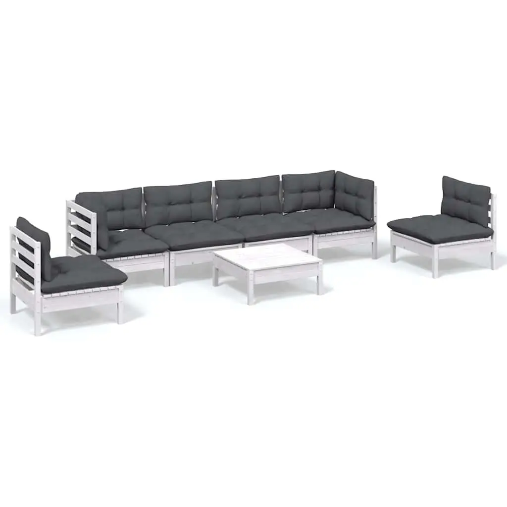 7 Piece Garden Lounge Set Solid Pinewood Construction White
