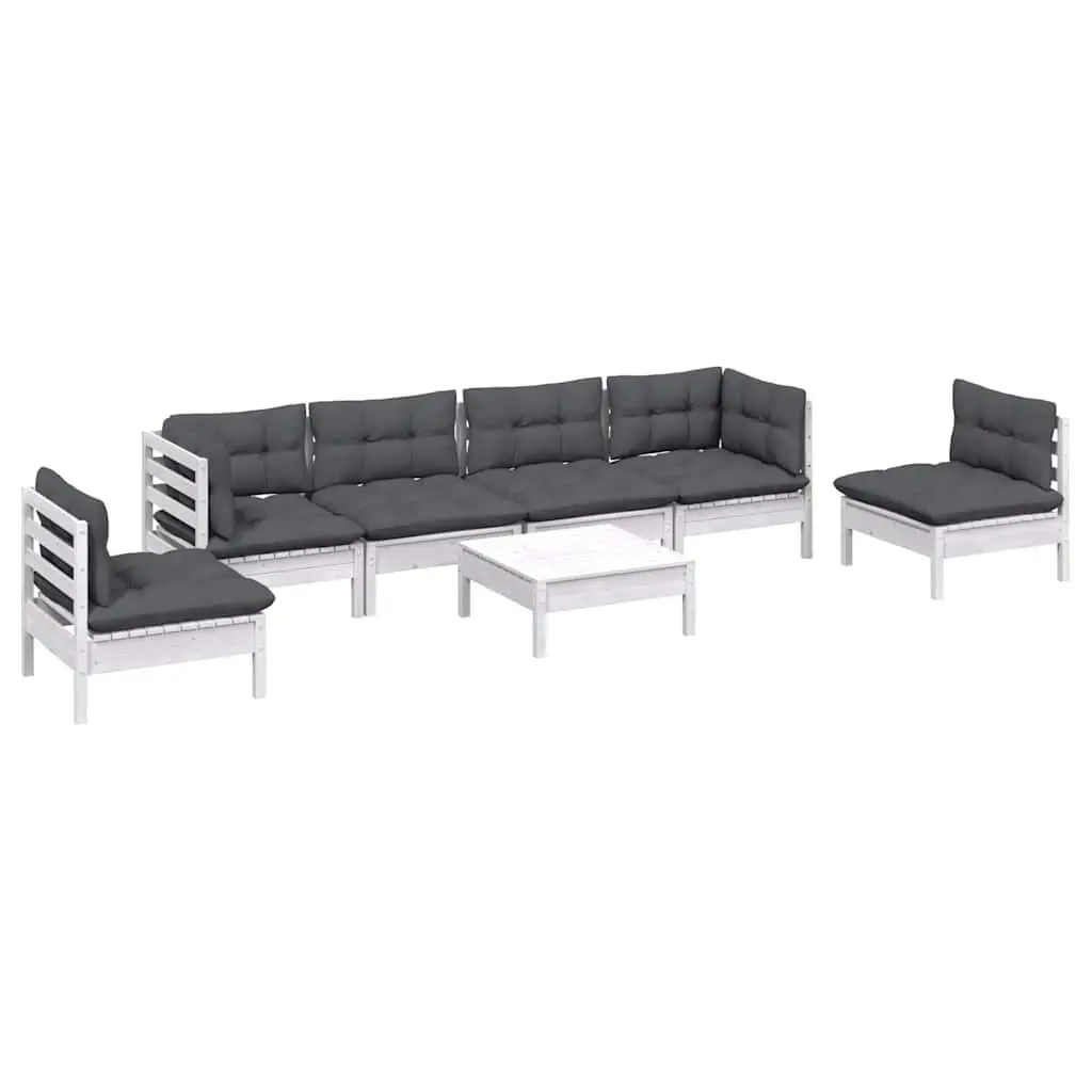 7 Piece Garden Lounge Set Solid Pinewood Construction White