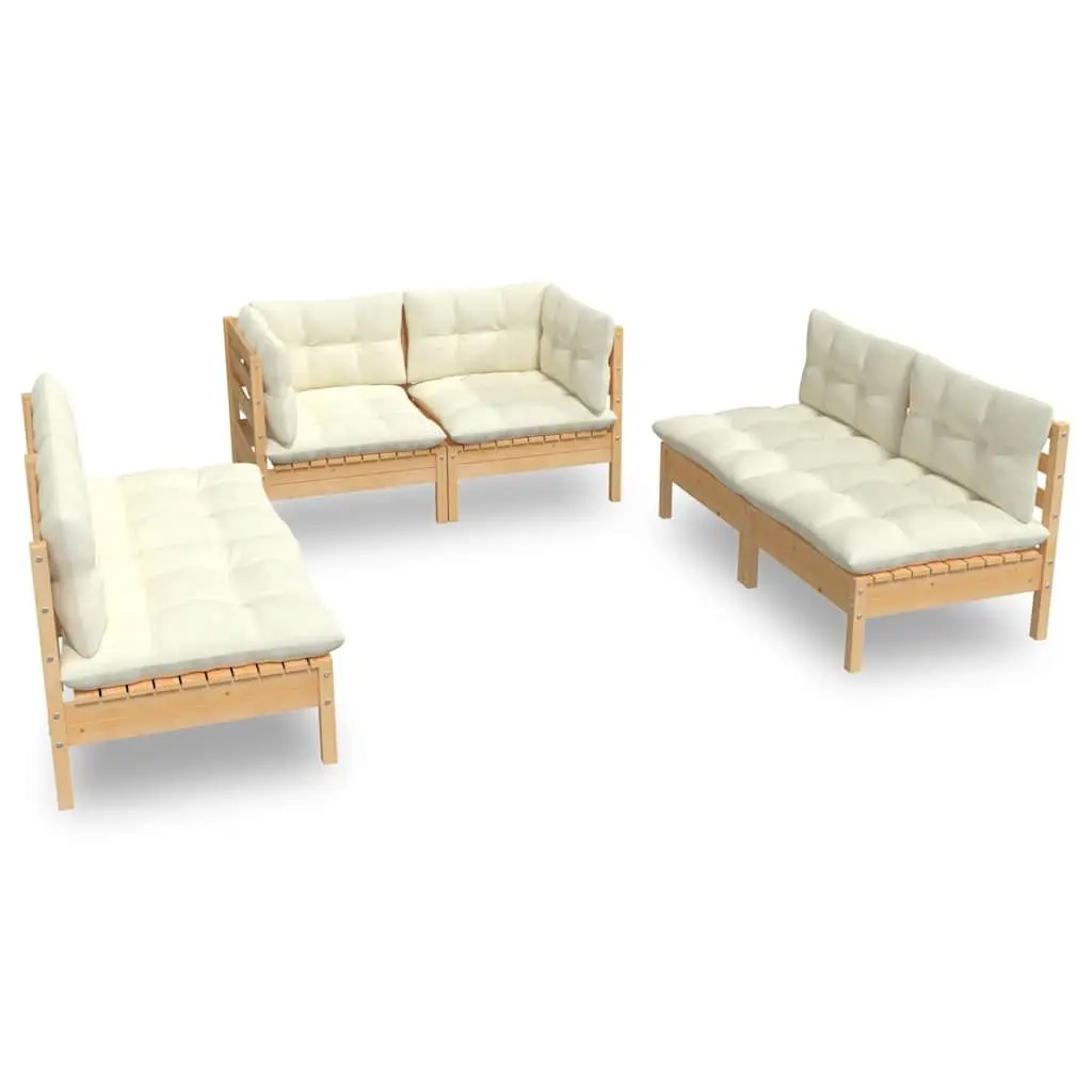 Garden Lounge Set 6 Piece Outdoor Patio Furniture Cream Cushions Pinewood