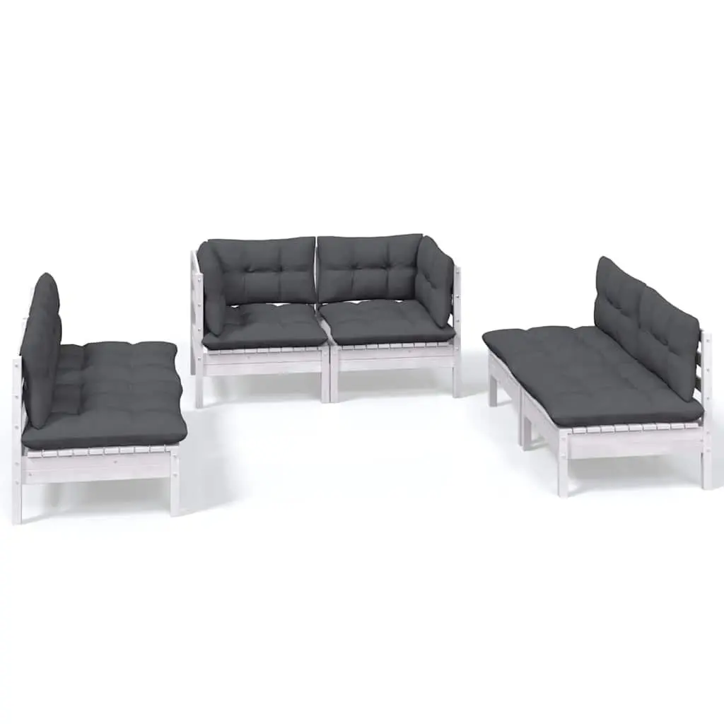 6 Piece Modular Garden Lounge Set Solid Pinewood with White Cushions
