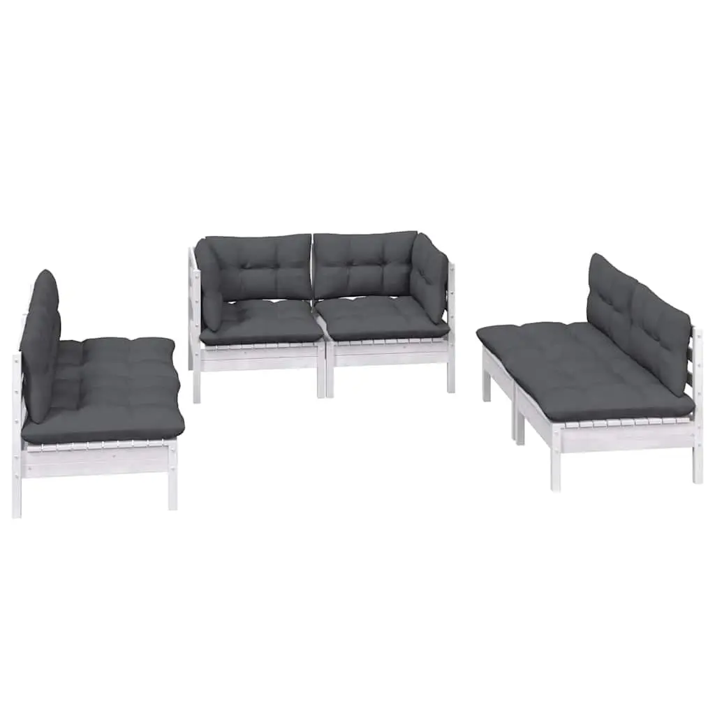 6 Piece Modular Garden Lounge Set Solid Pinewood with White Cushions