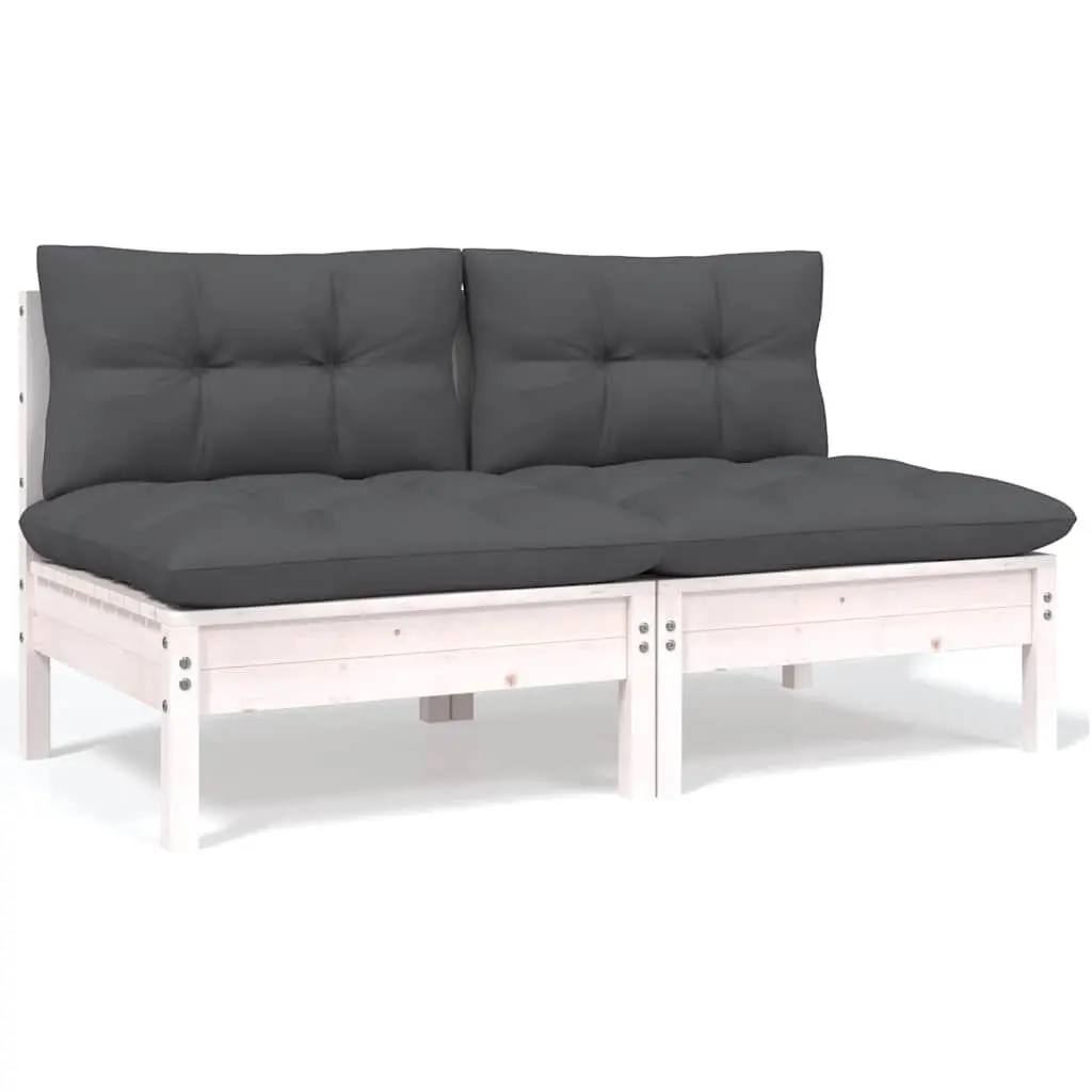 6 Piece Modular Garden Lounge Set Solid Pinewood with White Cushions