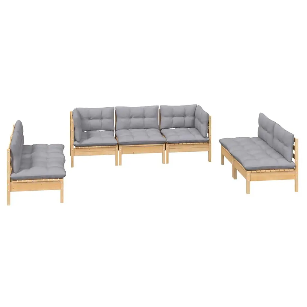 Garden Lounge Set 7 Piece Outdoor Furniture Patio Sofa Grey Cushions Pinewood
