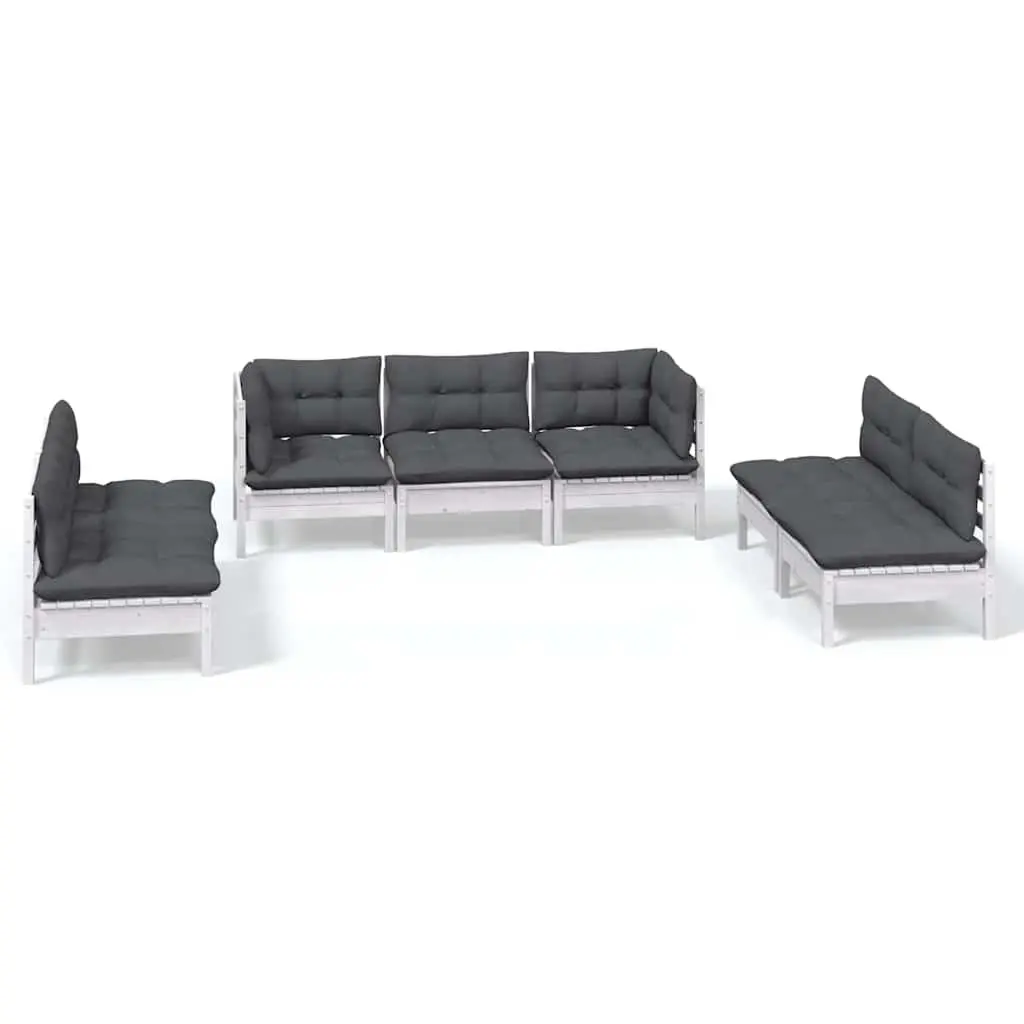 Garden Lounge Set 7 Piece Outdoor Furniture White Pinewood Patio Modular