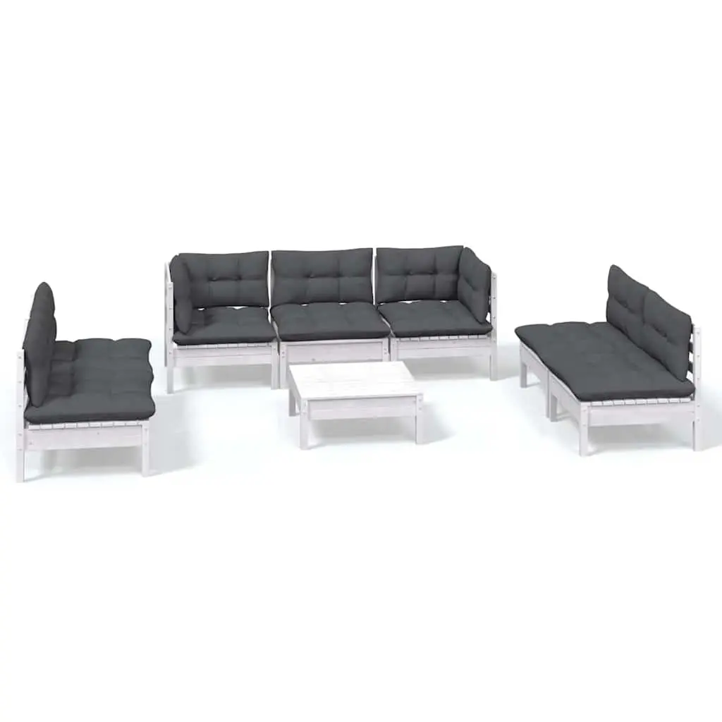 Garden Lounge Set Modular White 8 Piece Outdoor Patio Furniture with Cushions