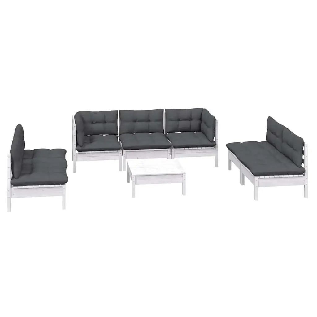 Garden Lounge Set Modular White 8 Piece Outdoor Patio Furniture with Cushions